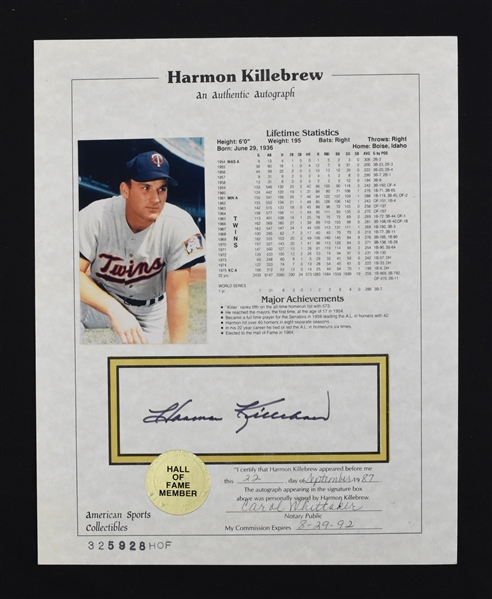 Harmon Killebrew Autographed Plaque 