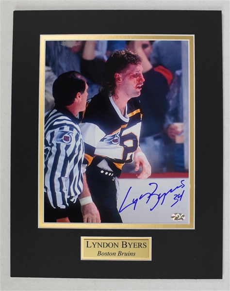 Lyndon Byers Autographed Boston Bruins Double Matted 11x14 Fight Photo 