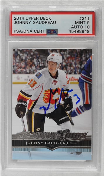 Johnny Gaudreau Autographed 2014 Upper Deck Young Guns Graded Rookie Card PSA 9/10 