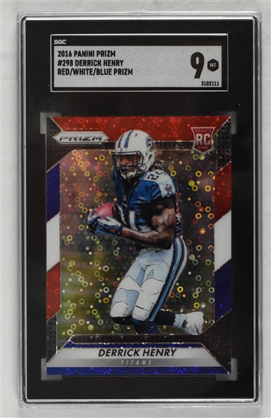 Derrick Henry 2016 Panini Prizm Red White & Blue Sparkled Graded Rookie Card SGC 9 