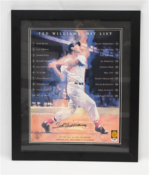 Ted Williams Autographed Hitters Hall of Fame Framed Photo