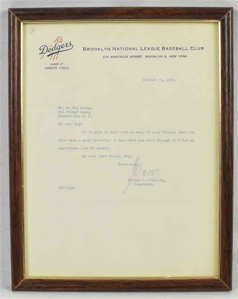 Walter OMalley 1952 Brooklyn Dodgers Signed Letter