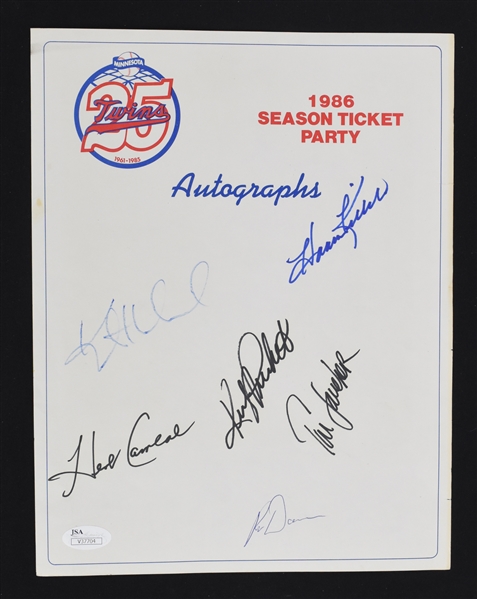 Minnesota Twins 1986 Team Signed Sheet w/Kirby Puckett