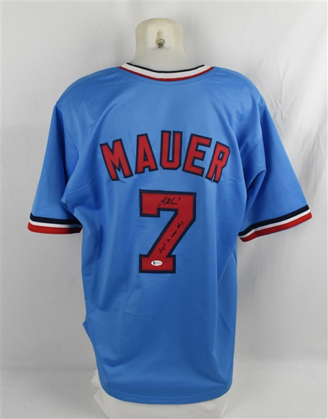 Joe Mauer Minnesota Twins Autographed & Inscribed Light Blue Jersey 