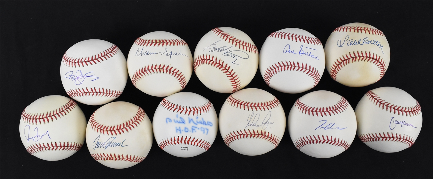 Collection of 11 Autographed 300 Win Pitchers Baseballs 