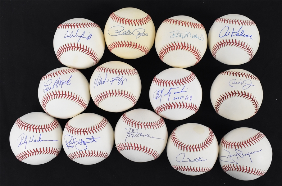 Collection of 13 Autographed 3,000 Hit Club Baseballs 