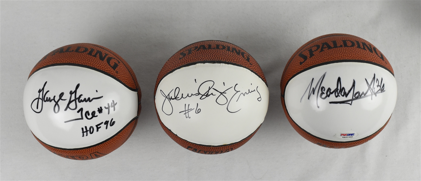 Julius Erving George Gervin & Meadowlark Lemon Autographed Mini Basketballs 