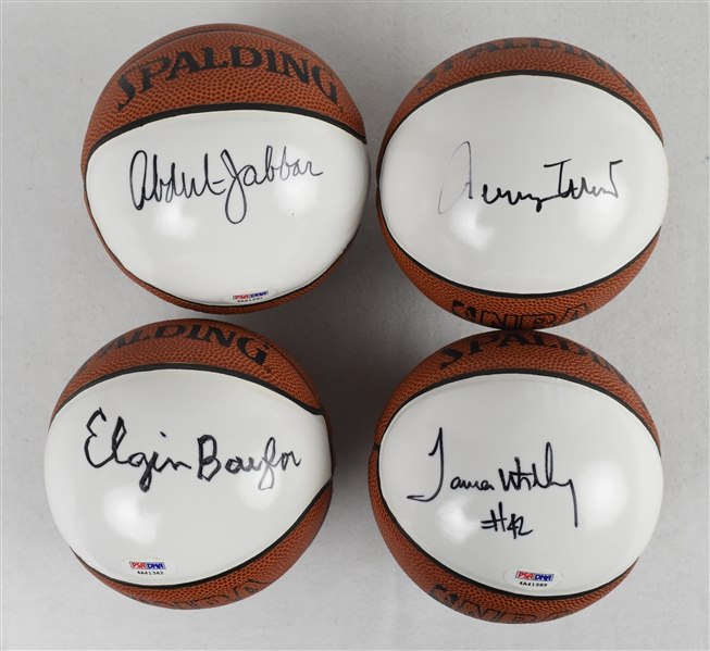 Collection of 4 Autographed Los Angeles Lakers Mini Basketballs w/Kareem Abdul-Jabbar