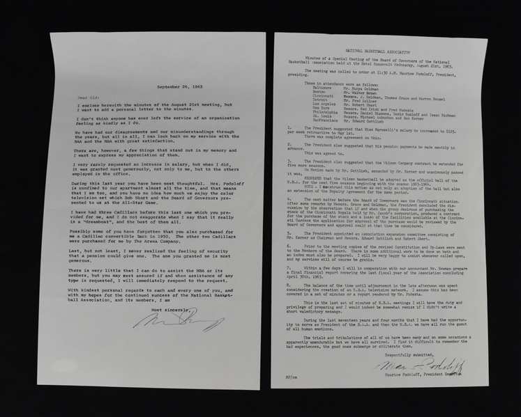 Maurice Podoloff Signed Letter to Sid Hartman 1963