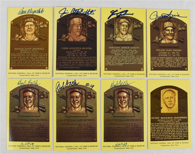 Collection of 8 Autographed Hall of Fame Plaque Postcards w/Hank Greenberg