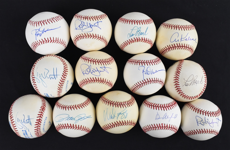 Collection of 13 Autographed 3,000 Hit Club Baseballs  