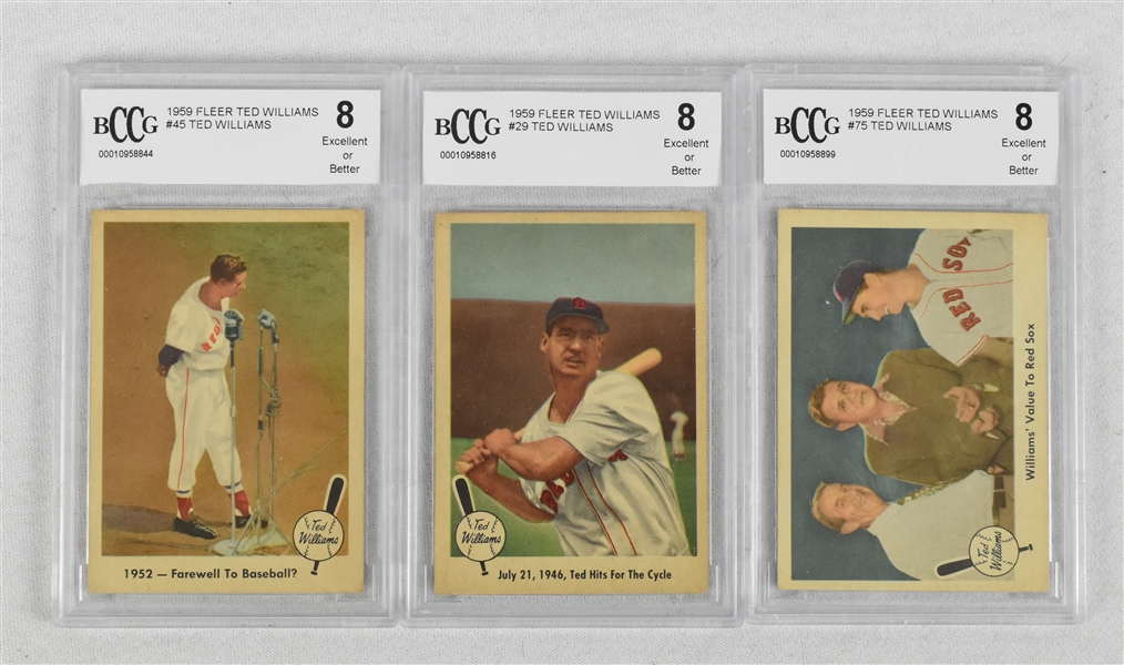 Ted Williams Lot of 3 Vintage 1959 Fleer Baseball Cards BCCG 8