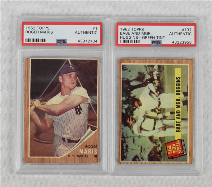 Roger Maris & Babe Ruth 1962 Topps Cards