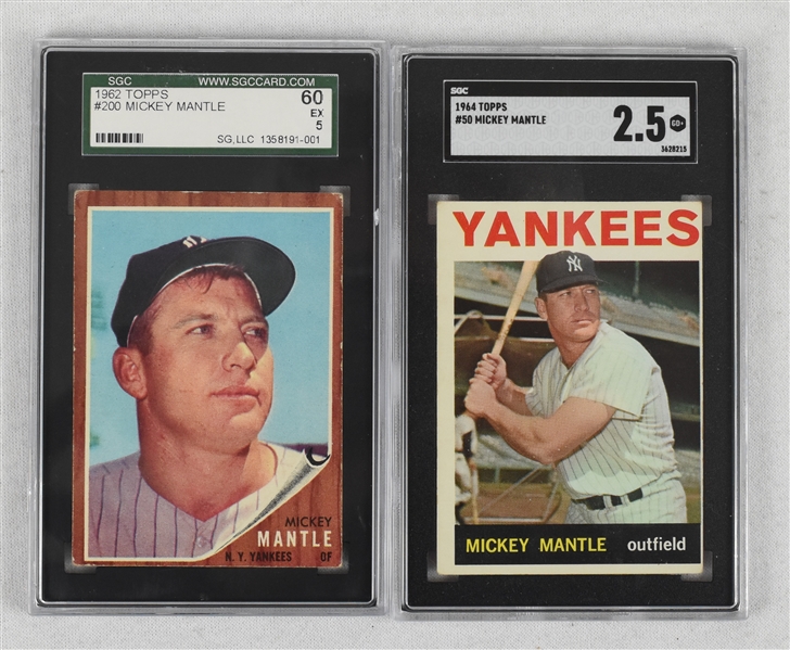 Mickey Mantle 1962 & 1964 Topps Baseball Cards SGC