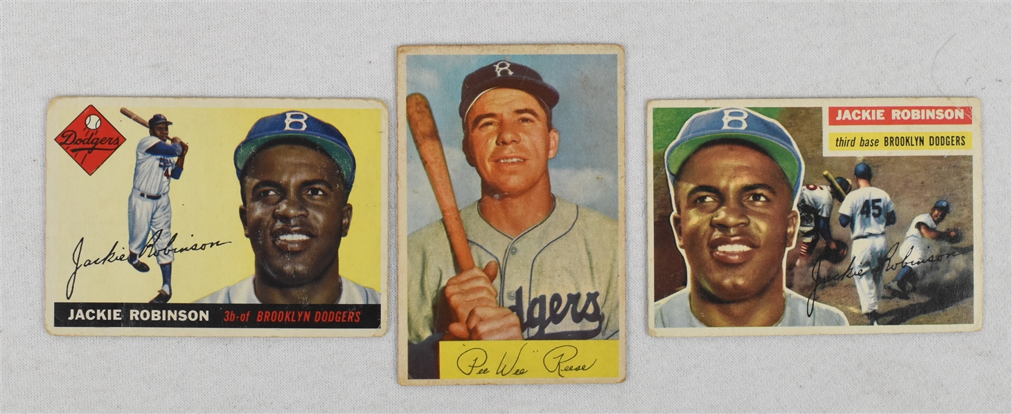 Jackie Robinson & Pee Wee Reese Lot of 3 Vintage 1950s Baseball Cards