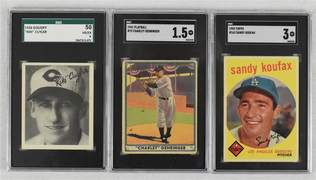 Lot of 3 Vintage Baseball Cards w/1959 Koufax Topps SGC