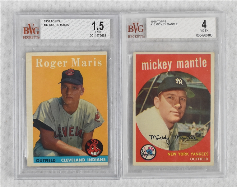 Roger Maris 1958 Topps Rookie & Mickey Mantle 1959 Topps Baseball Cards BVG