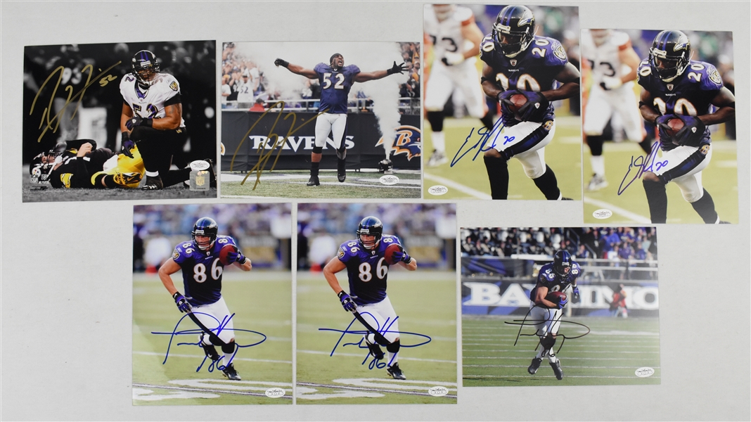 Baltimore Ravens Lot of 7 Autographed 8x10 Photos w/Ray Lewis & Ed Reed