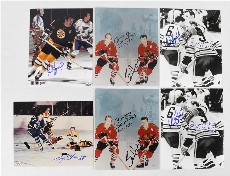 Bobby Hull Stan Mikita & Phil Esposito Lot of 6 Autographed 8x10 Photos