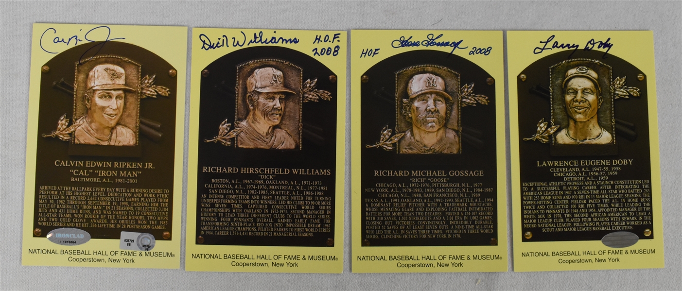 Collection of 4 Autographed HOF Plaque Postcards w/Cal Ripken Jr.