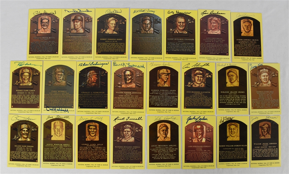 Collection of 23 Autographed HOF Plaque Postcards w/Stan Musial