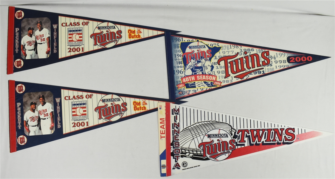 Collection of 4 Minnesota Twins HOF & Metrodome Pennants 