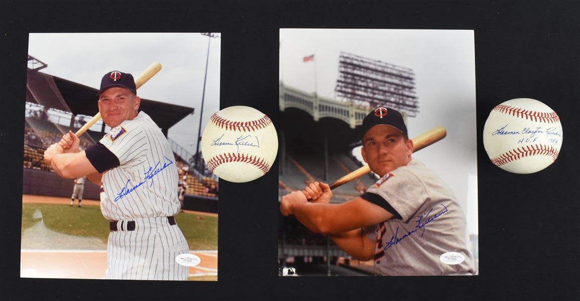Harmon Killebrew Lot of 4 Autographed 8x10 Photos & Baseballs