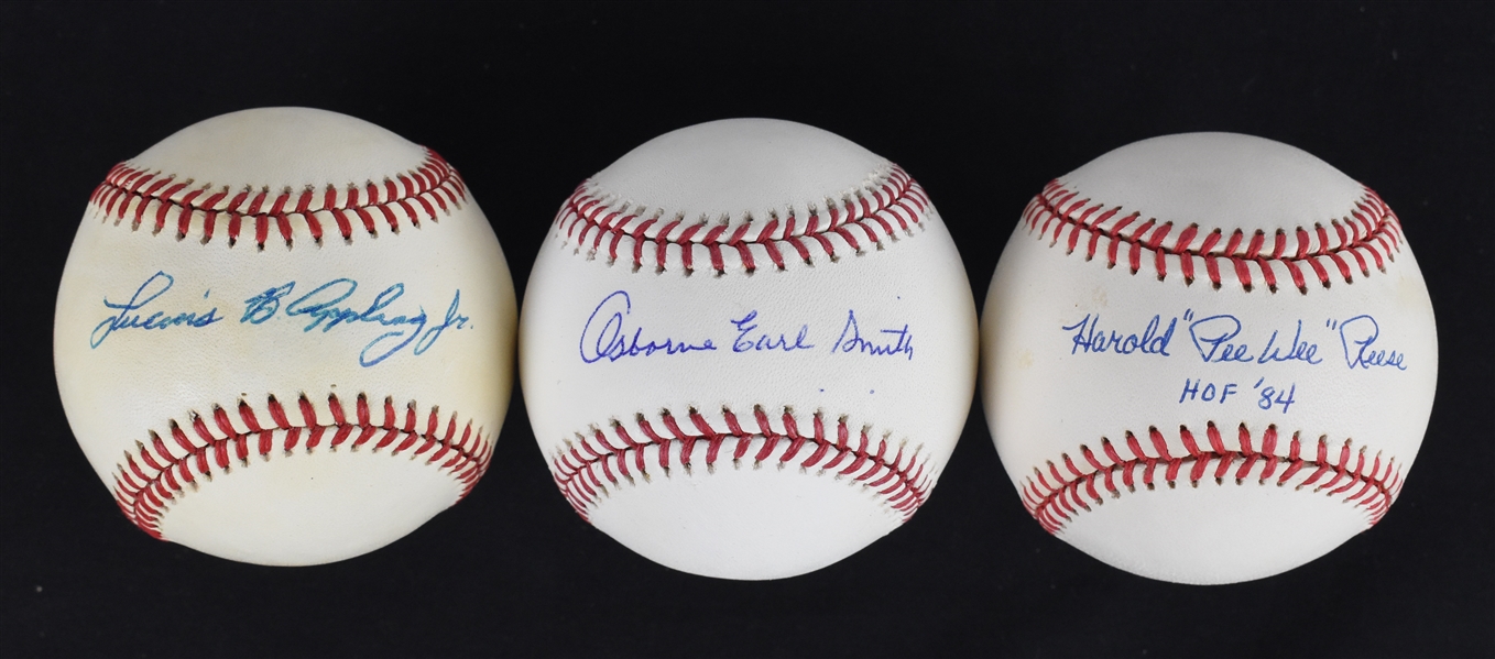 Lot of 3 Autographed Full Name Baseballs w/Appling Reese & Smith *RARE*