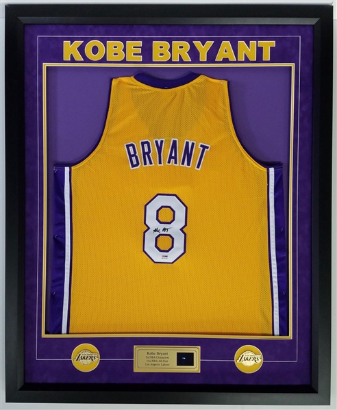 Kobe Bryant Autographed & Custom Framed Los Angeles Lakers Home Jersey PSA/DNA w/Video Highlights