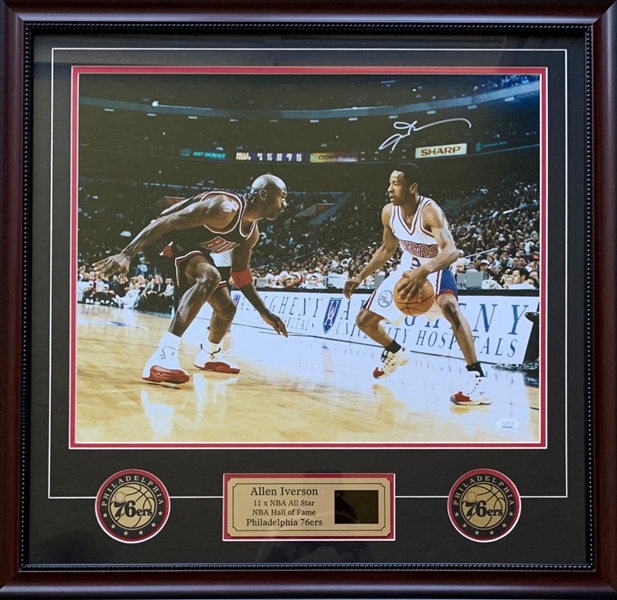 Allen Iverson vs Michael Jordan Autographed & Custom Framed Photo Display w/Video Highlights  