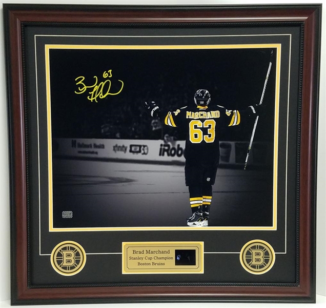 Brad Marchand Autographed & Custom Framed Goal Celebration Photo Display w/Video Highlights