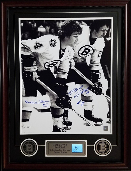 Bobby Orr & Brad Park Autographed Inscribed Photo Display w/Video Highlights 