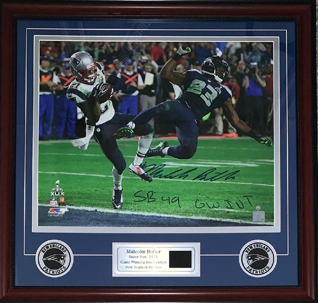 Malcolm Butler Autographed & Custom Framed Limited Edition Super Bowl 49 GW INT Photo Display w/Video Highlights 