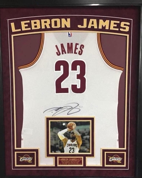 Lebron James Autographed & Custom Framed Cleveland Cavaliers Game Jersey UDA