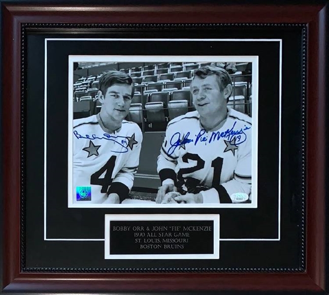 Bobby Orr & John "Pie" McKenzie  Autographed & Custom Framed Photo Display w/Video Highlights 