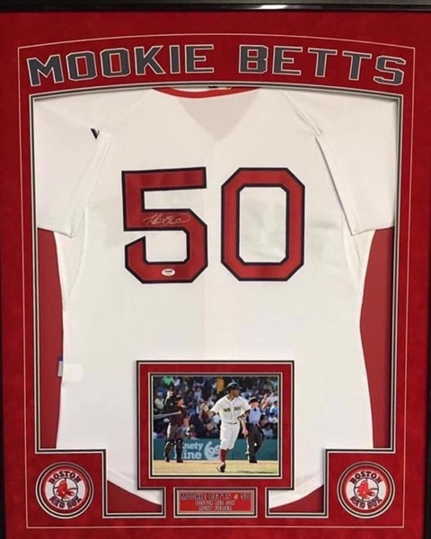 Mookie Betts Autographed & Custom Framed Boston Red Sox Rookie Jersey Display 