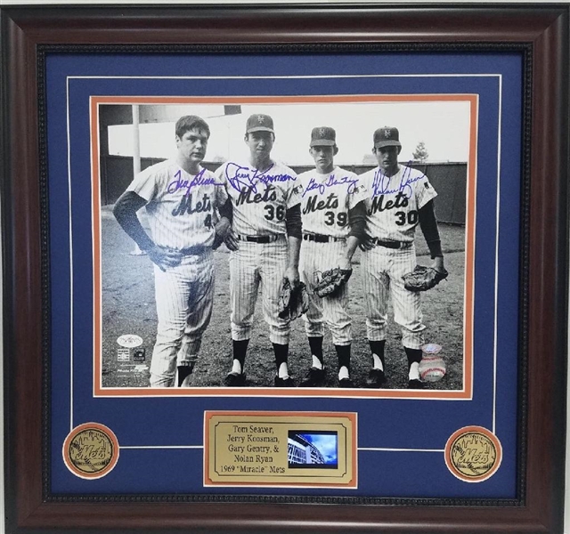 Nolan Ryan Tom Seaver Gerry Gentry, & Jerry Koosman 1969 Amazin Mets Autographed Photo Display w/Video Highlights 