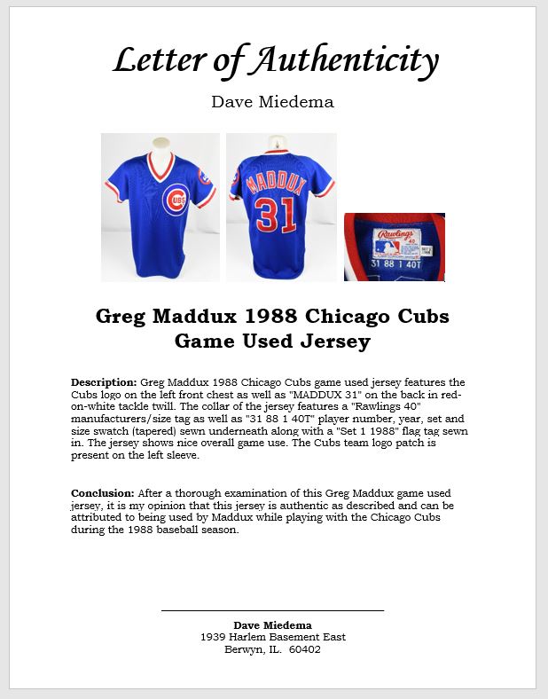 Lot Detail - 1988 Greg Maddux Chicago Cubs Clubhouse Signed Home Jersey  (MEARS LOA)