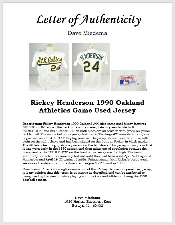 Lot Detail - Rickey Henderson 1990 Oakland Athletics Game Used