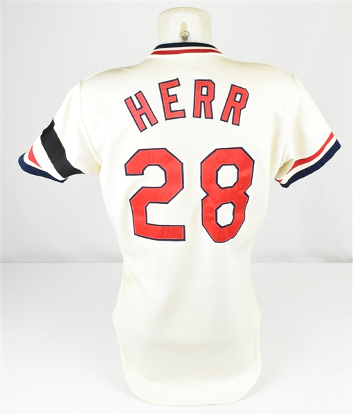 Tommy Herr 1981-82 St Louis Cardinals Game Used Jersey w/Dave Miedema LOA & Ken Boyer Black Arm Band