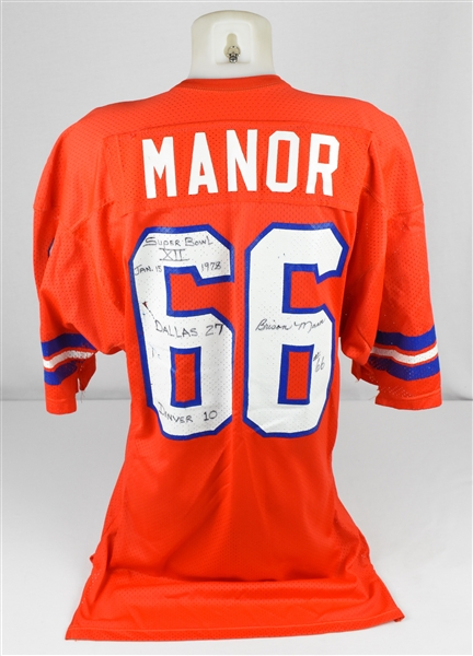 Brison Manor 1978 Denver Broncos Super Bowl XII Game Used & Autographed Inscribed Jersey w/Dave Miedema LOA & Manor Provenance Letter