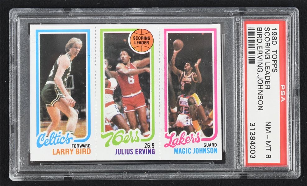 Larry Bird Julius Erving Magic Johnson 1980 Topps Scoring Leader Rookie Card PSA 8 NM-MT *Stunner*