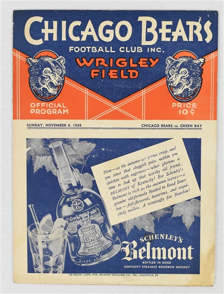 Vintage 1938 Chicago Bears vs. Green Bay Packers Game Program