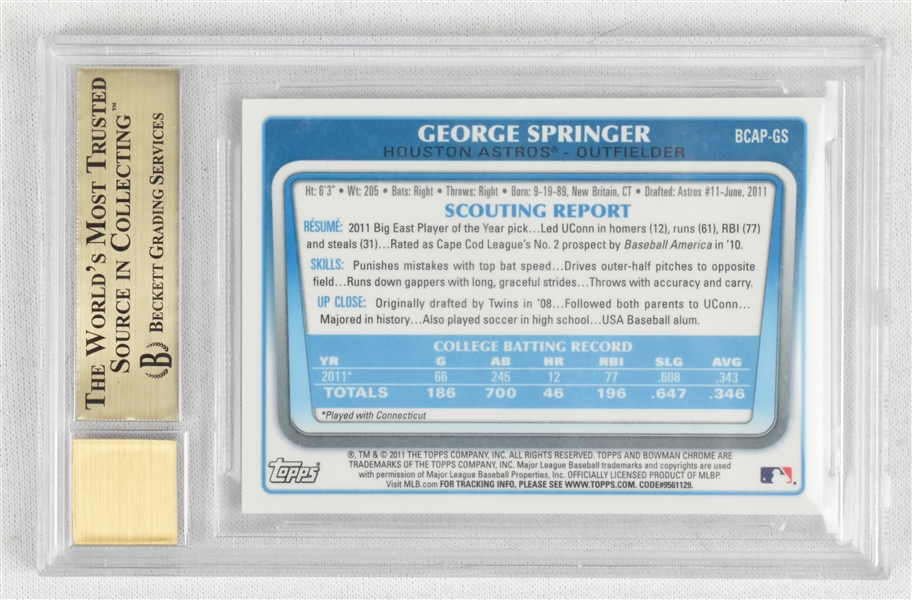 Lot Detail - George Springer 2011 Bowman Chrome Draft Prospect ...