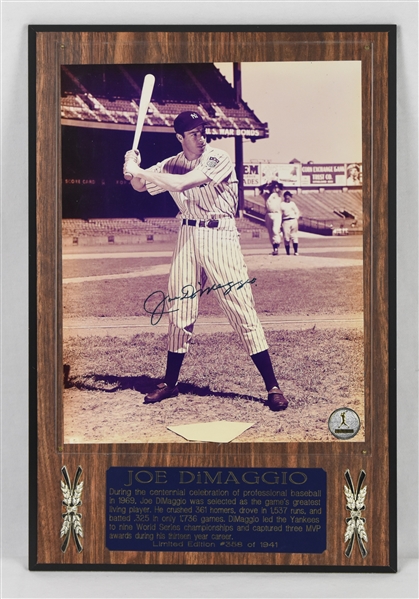 Joe DiMaggio Autographed 8x10 Photo Plaque