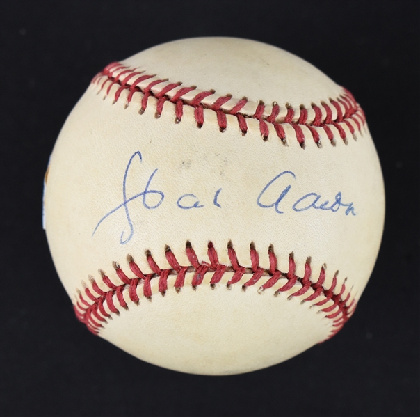 Hank Aaron Autographed ONL Leonard Coleman Baseball 