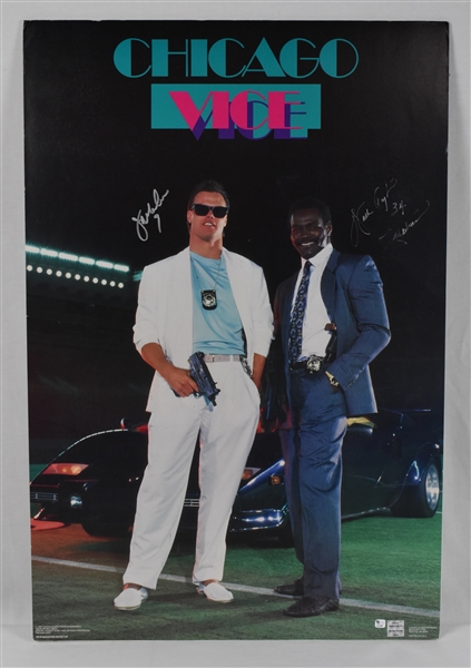 Walter Payton & Jim McMahon Miami Vice Themed Autographed Poster
