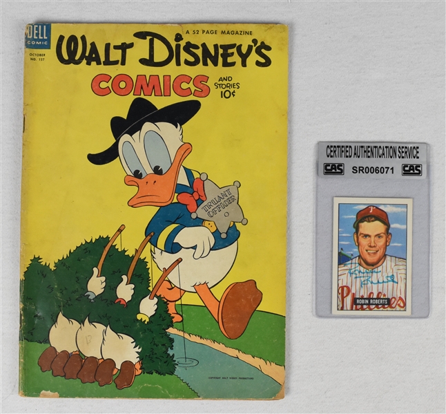 Vintage 1953 Disney Comic w/Robin Roberts Wheaties Cartoon & Autographed Bowman Card