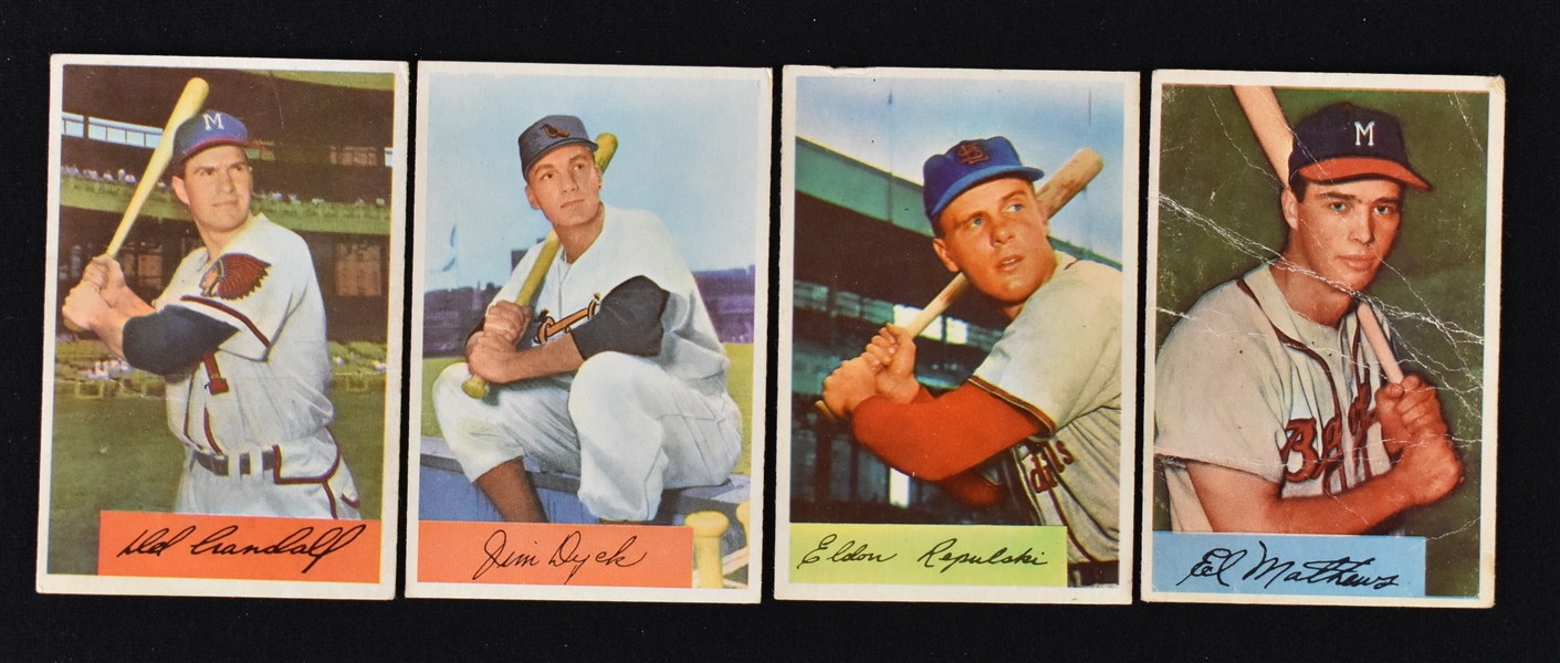 1954 Bowman Baseball Lot of 4 Cards w/Eddie Mathews