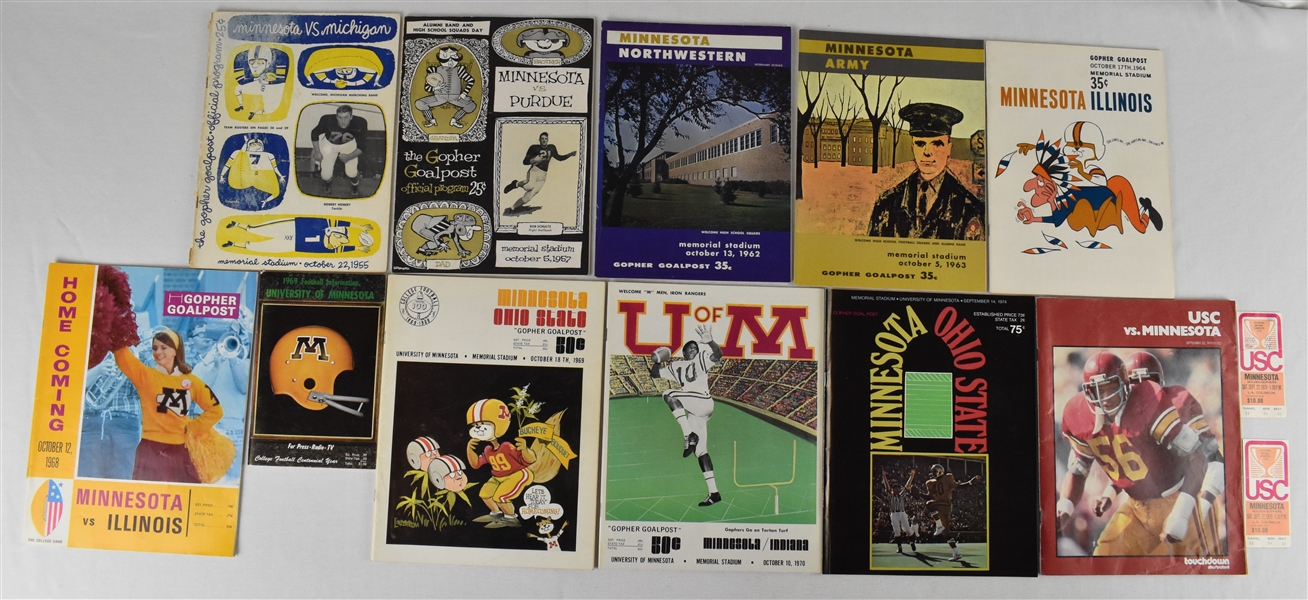 Minnesota Gophers Football Lot of 10 Programs & 1 Media Guide